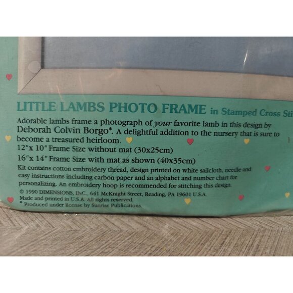 Vintage Sunset BabyHugs Little Lambs Photo Frame Stamped Cross Stitch Kit 13037 - Picture 3 of 4